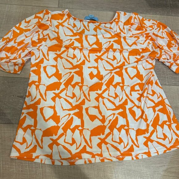 CECE WOMENS LARGE ORANGE AND WHITE BLOUSE - Picture 8 of 8